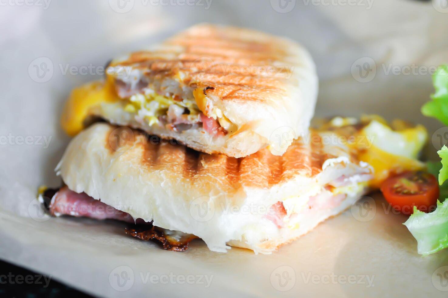 panini, Italian sandwich and salad or ham and cheese sandwich photo