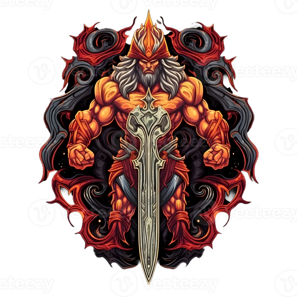 AI generated Strong and Muscular God with Weapon for T-Shirt Design Isolated on Transparent Background. Myhthology God Illustration. Generative Ai png