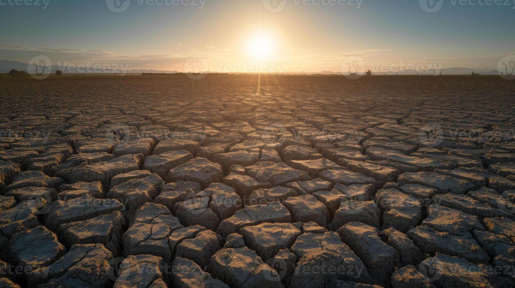 AI generated War aftermath barren field symbolizing agricultural devastation caused by conflict-induced famine. Parched earth cracked and dry under the unforgiving sun. photo