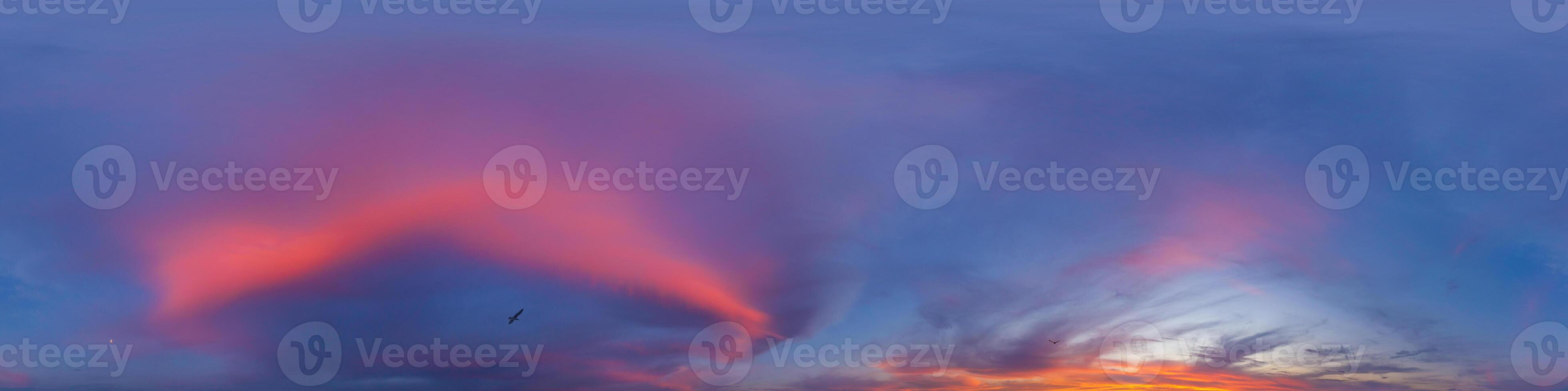 Panorama of a dark blue sunset sky with pink Cumulus clouds. Seamless hdr 360 panorama in spherical equiangular format. Full zenith for 3D visualization, sky replacement for aerial drone panoramas. photo