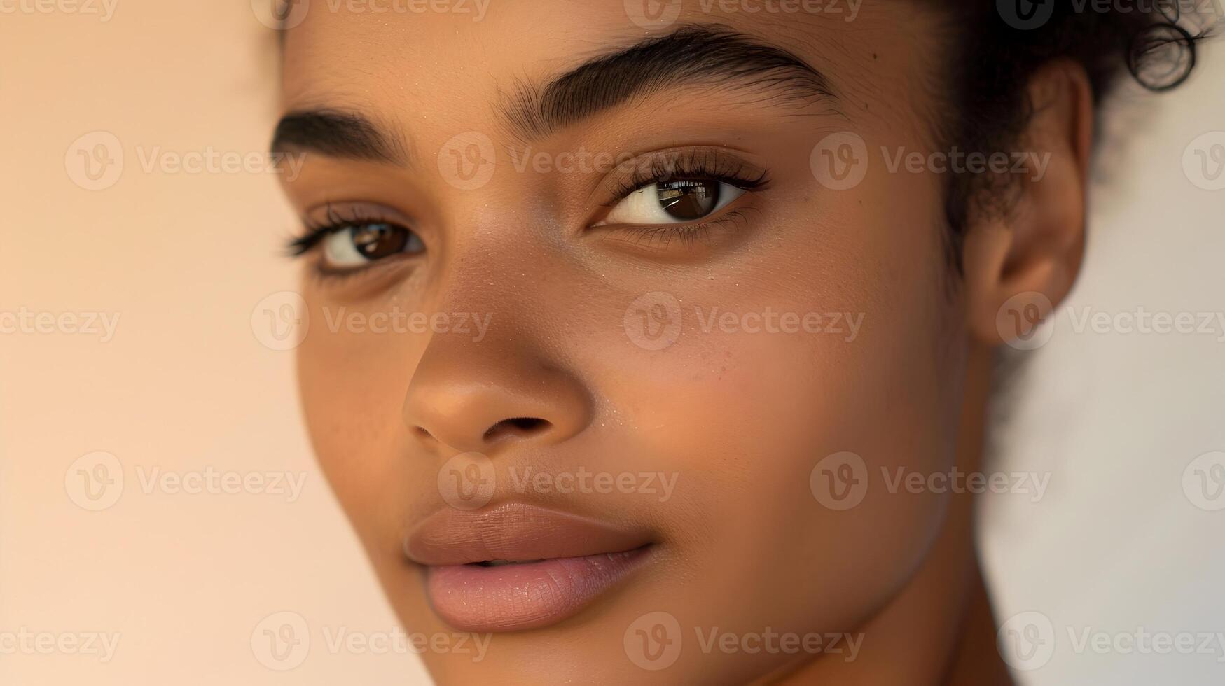 AI generated Close-Up Portrait of Attractive Young Woman with Natural Makeup, To provide a captivating and realistic portrait of a young woman with natural makeup photo