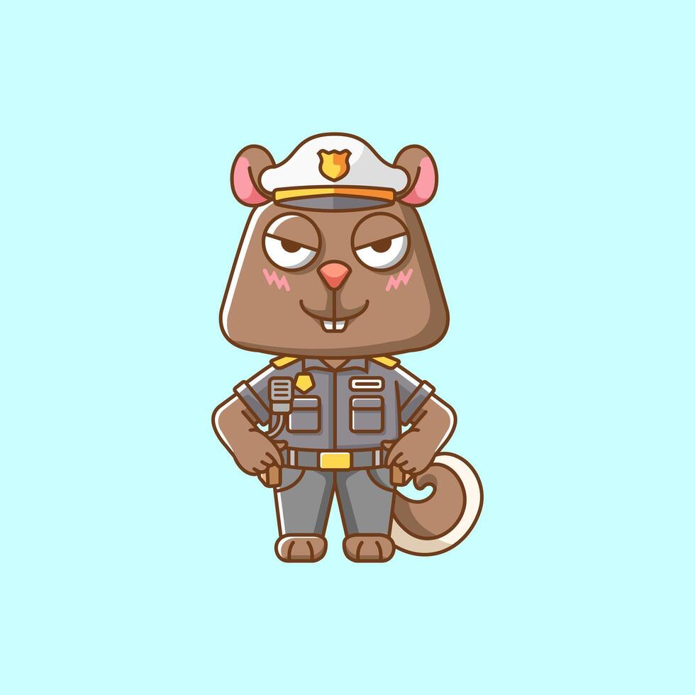 linda ardilla policía oficial uniforme dibujos animados animal personaje mascota icono plano estilo ilustración concepto vector