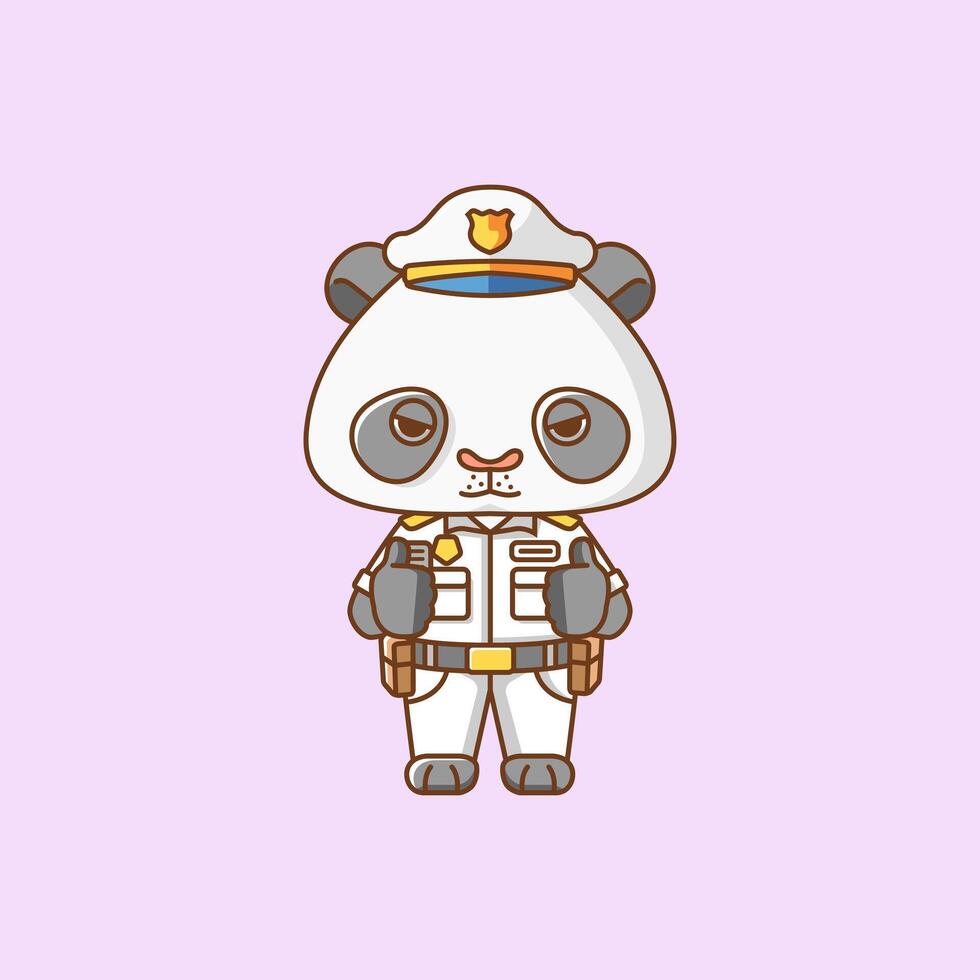 Cute panda police officer uniform cartoon animal character mascot icon flat style illustration concept set vector