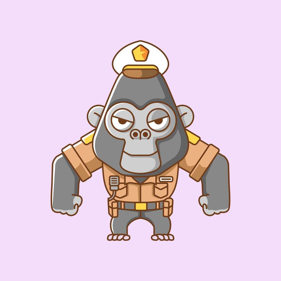 Cute gorilla police officer uniform cartoon animal character mascot icon flat style illustration concept set vector