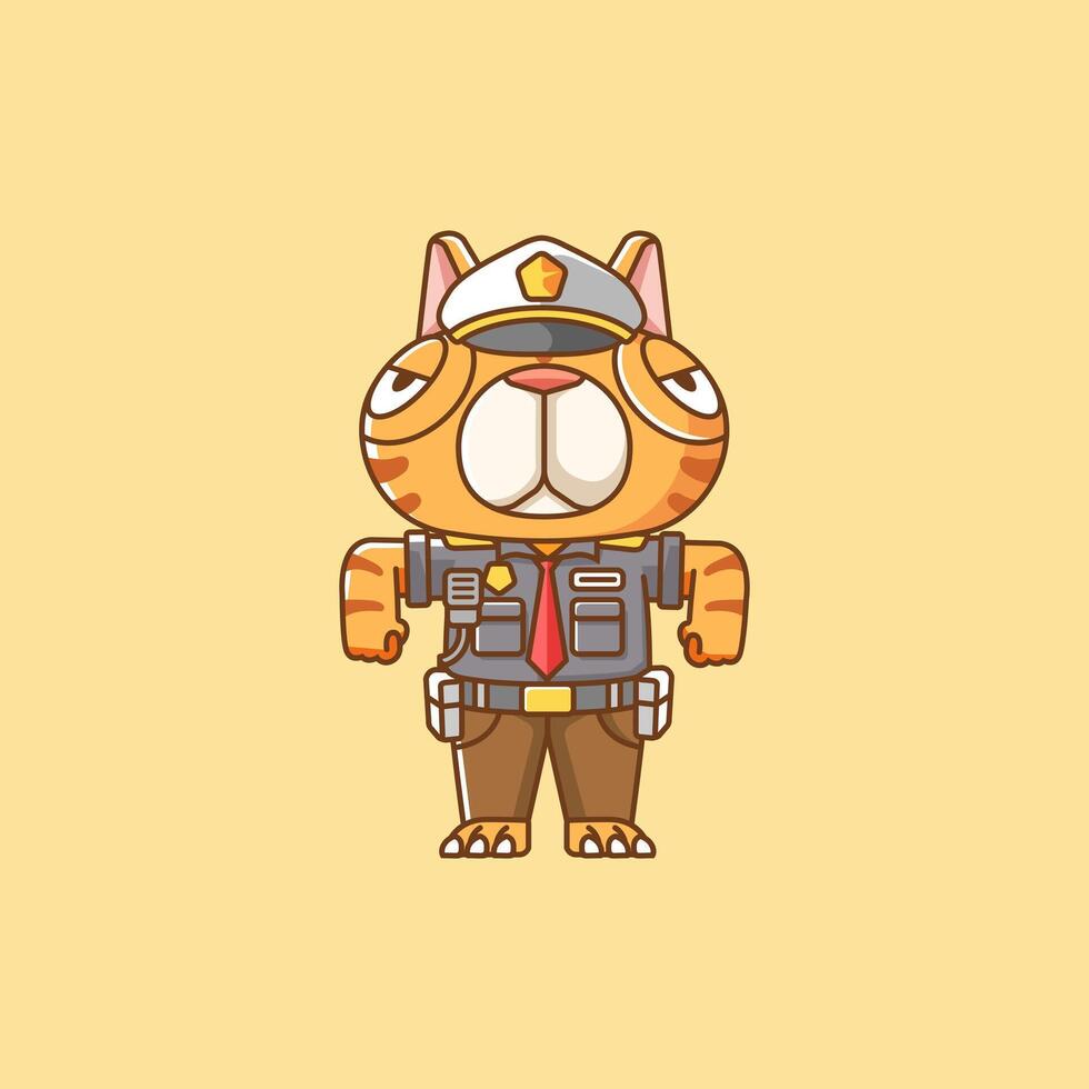 Cute cat police officer uniform cartoon animal character mascot icon flat style illustration concept vector