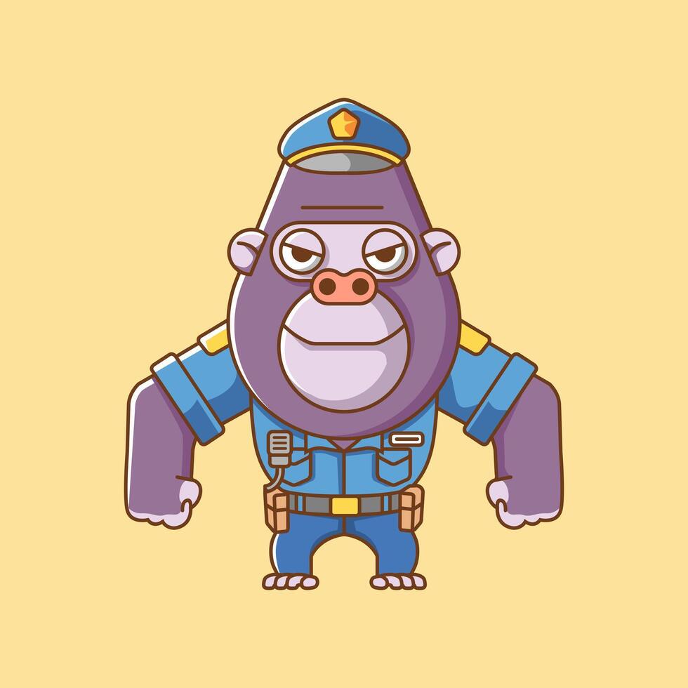 Cute gorilla police officer uniform cartoon animal character mascot icon flat style illustration concept vector