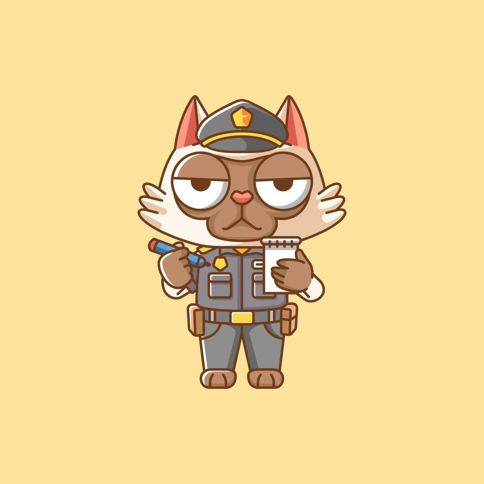 Cute cat police officer uniform cartoon animal character mascot icon flat style illustration concept vector