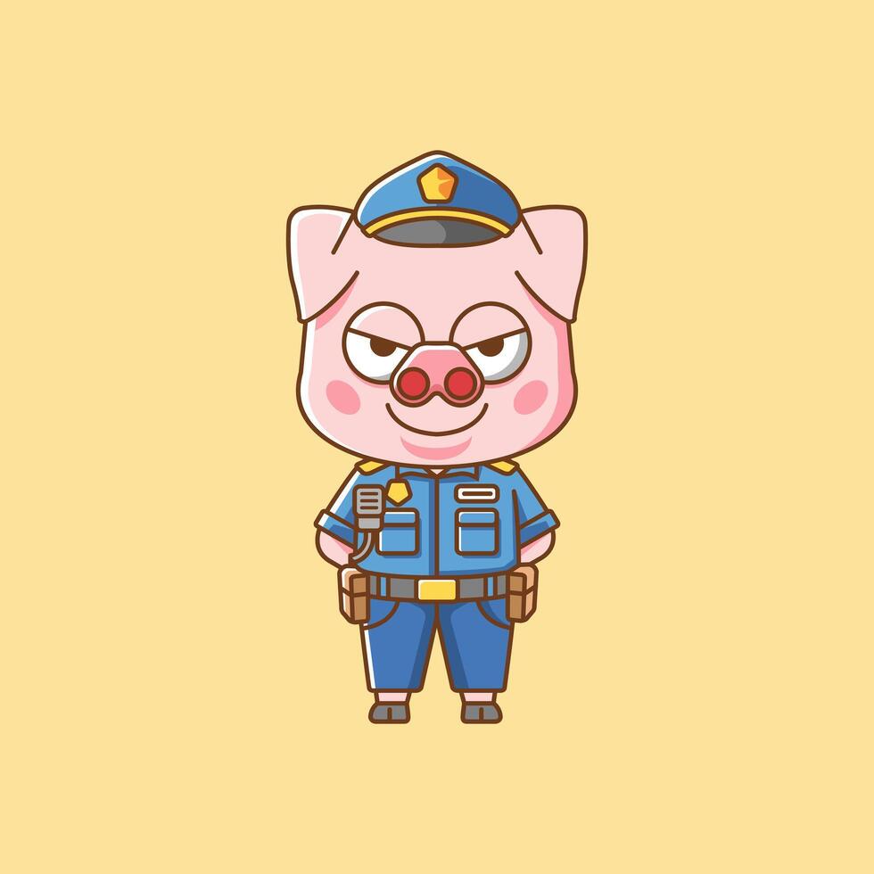 Cute pig police officer uniform cartoon animal character mascot icon flat style illustration concept vector