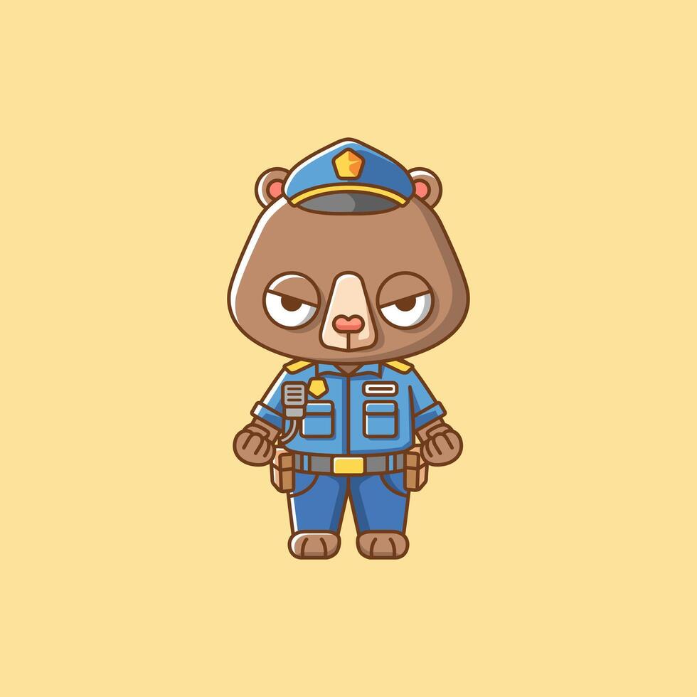 linda oso policía oficial uniforme dibujos animados animal personaje mascota icono plano estilo ilustración concepto vector