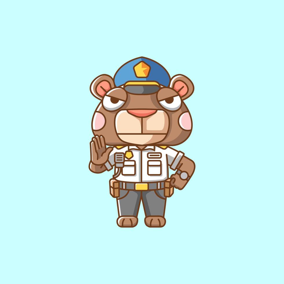 linda oso policía oficial uniforme dibujos animados animal personaje mascota icono plano estilo ilustración concepto vector