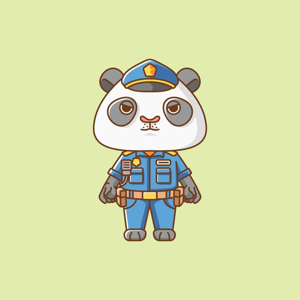 Cute panda police officer uniform cartoon animal character mascot icon flat style illustration concept vector