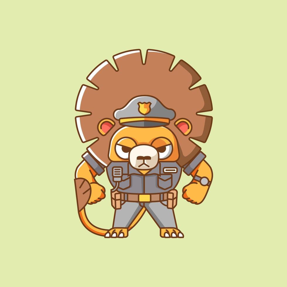 Cute lion police officer uniform cartoon animal character mascot icon flat style illustration concept vector