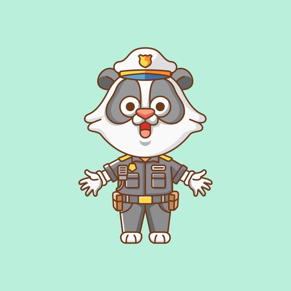 linda panda policía oficial uniforme dibujos animados animal personaje mascota icono plano estilo ilustración concepto vector