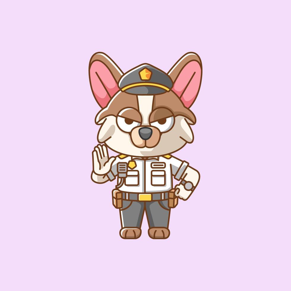 linda perro policía oficial uniforme dibujos animados animal personaje mascota icono plano estilo ilustración concepto vector