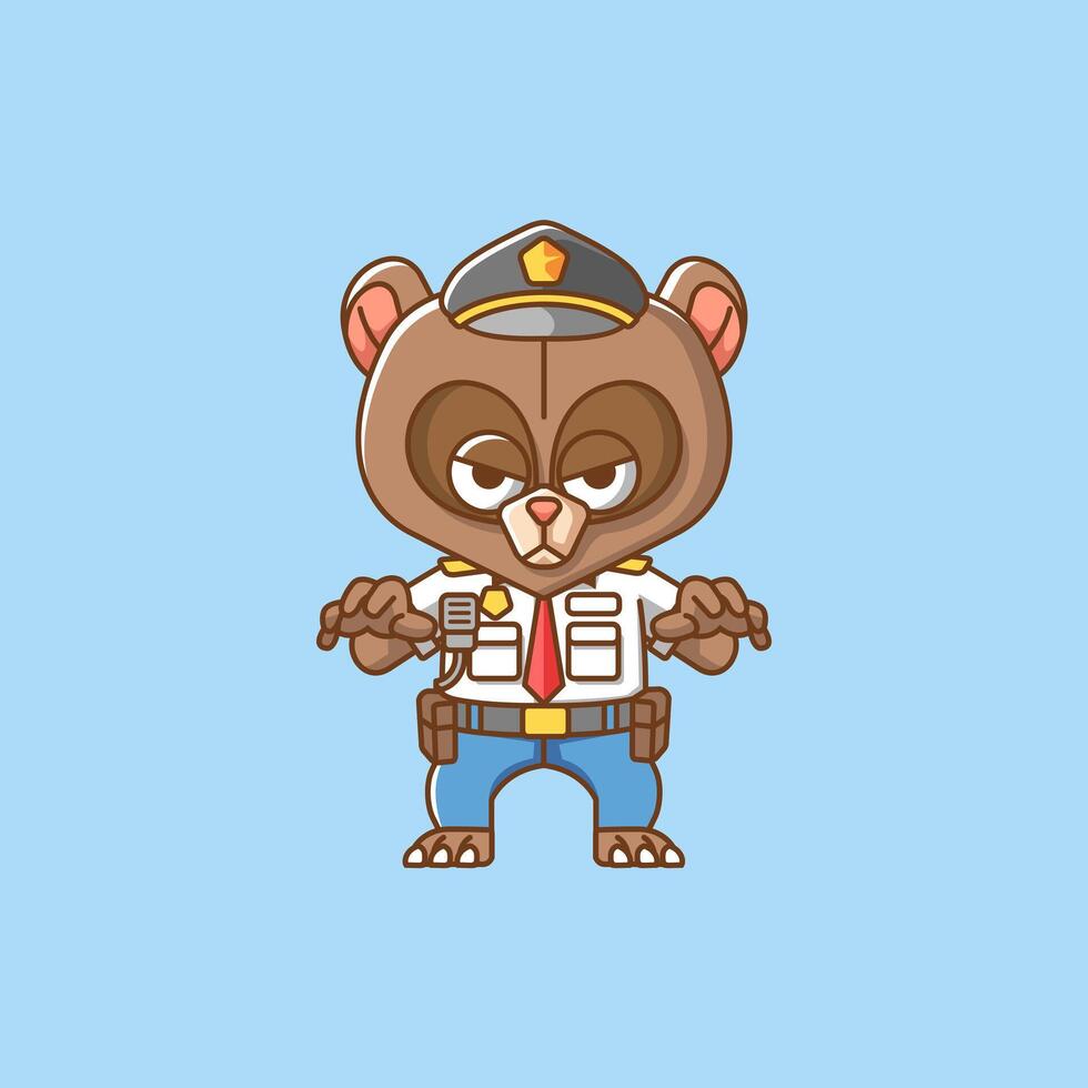 Cute bear police officer uniform cartoon animal character mascot icon flat style illustration concept vector