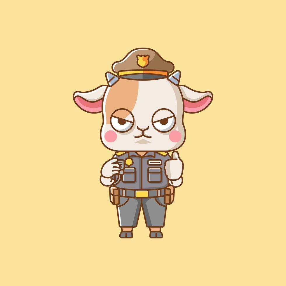 linda cabra policía oficial uniforme dibujos animados animal personaje mascota icono plano estilo ilustración concepto vector