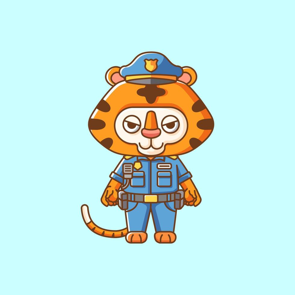 Cute tiger police officer uniform cartoon animal character mascot icon flat style illustration concept vector