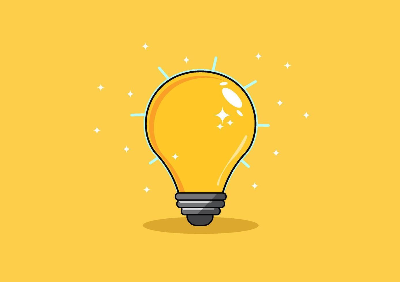 Cartoon vector illustration of a yellow light bulb shining brightly, illuminating an idea.creativity and inspiration, with the light bulb symbolizing a bright idea.