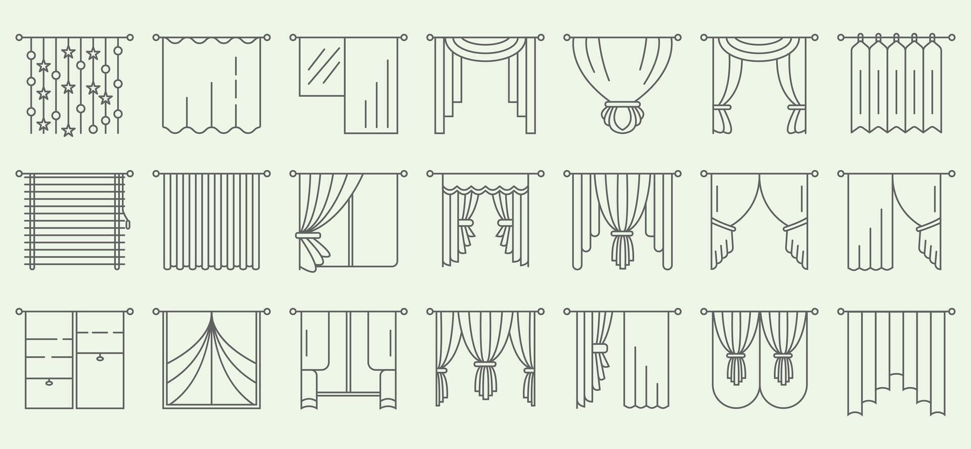 conjunto icono cortinas para ventana, línea Arte vector minimalista ilustración diseño creativo