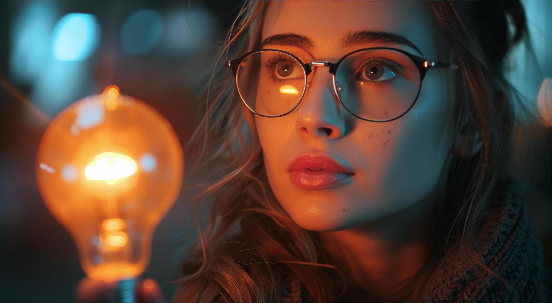 AI generated Woman Holding Light Bulb photo