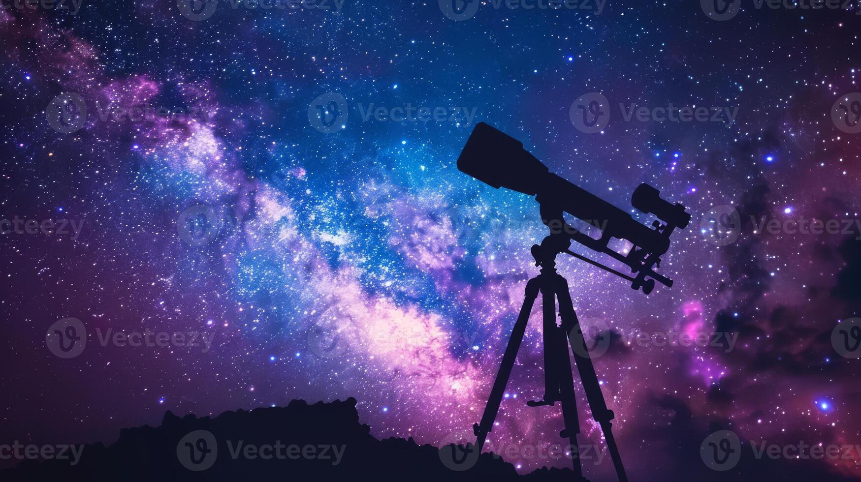 AI generated Astral observation with a telescope against a galaxy-kissed night sky photo