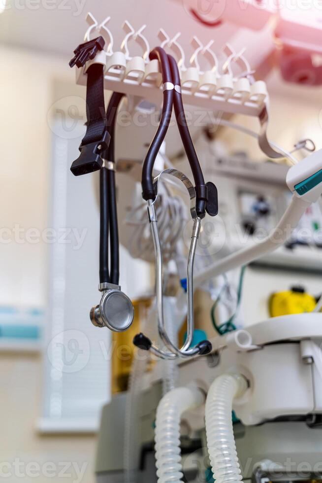 Modern technology hospital equipment. Devices for petiant healthcare treatment. photo