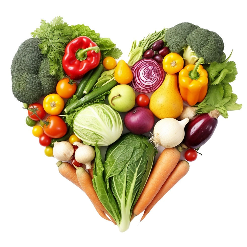AI generated Vegetables in heart shape png isolated on transparent background
