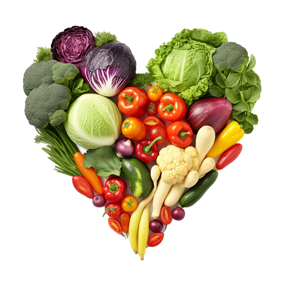 AI generated Vegetables in heart shape png isolated on transparent background