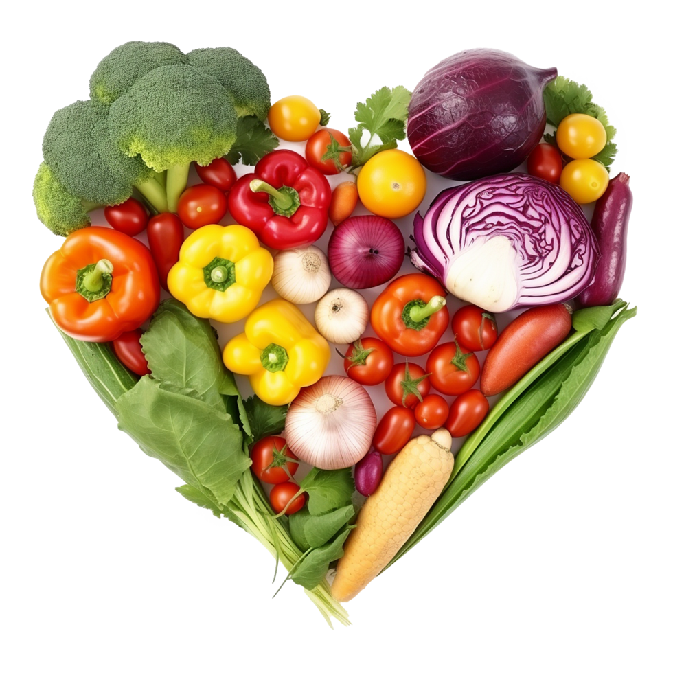 AI generated Vegetables in heart shape png isolated on transparent background