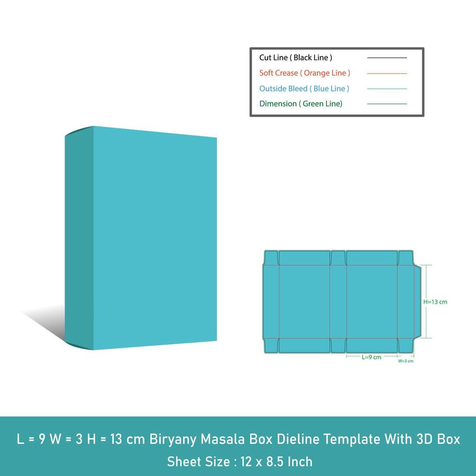Biryany Masala box dieline template and 3D Box vector