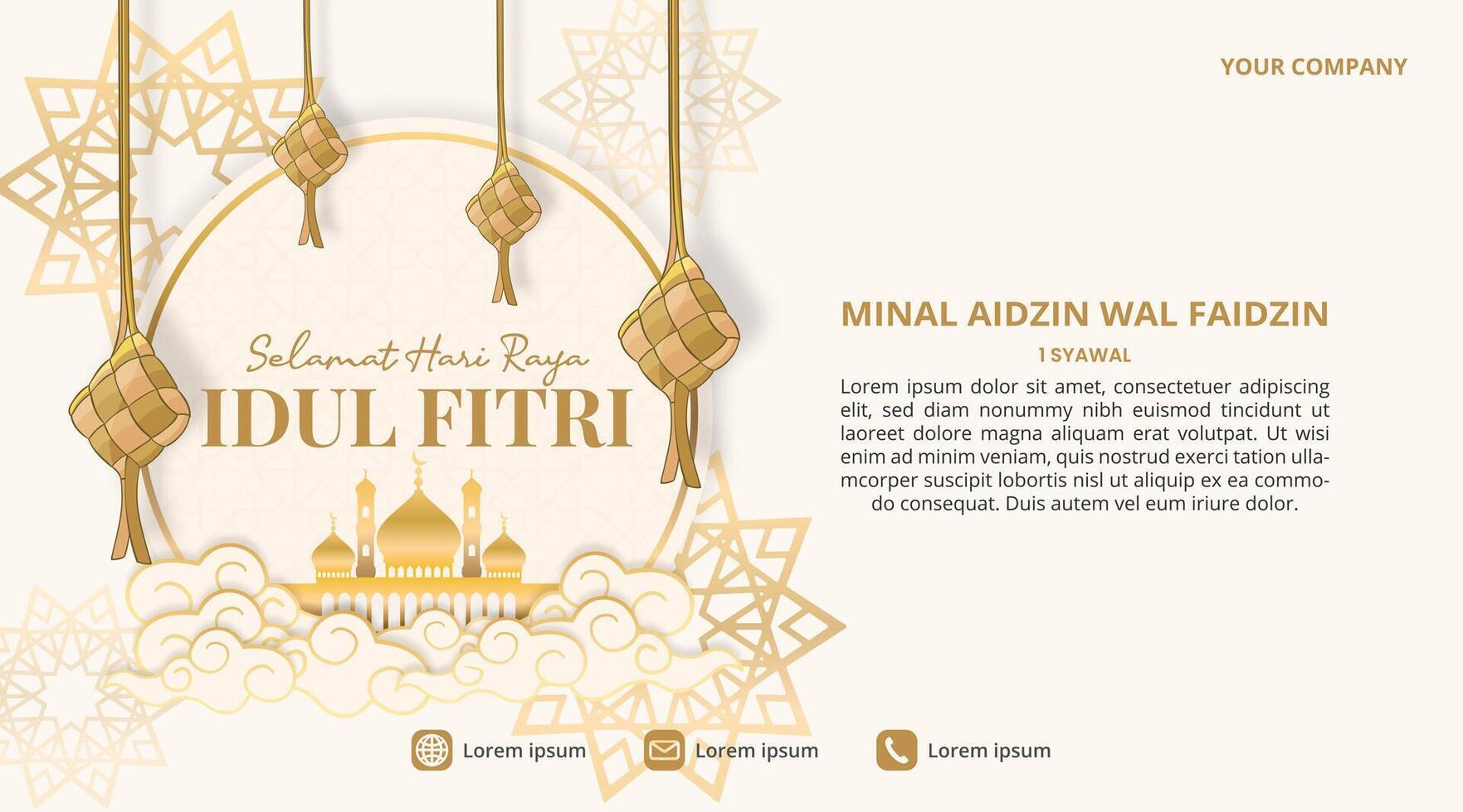 Selamat Hari Raya Idul Fitri or Happy Eid Al Fitr background with Ketupat and pattern vector