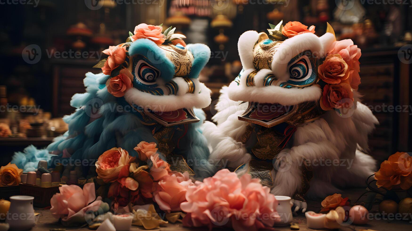 AI generated the cultural richness of Chinese New Year with vibrant dragon and lion dance performances photo