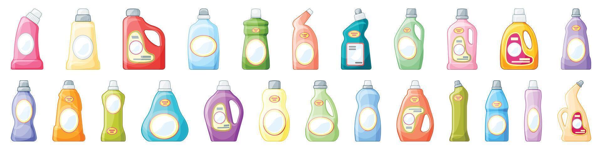 blanqueador íconos conjunto dibujos animados vector. limpiar botella producto vector