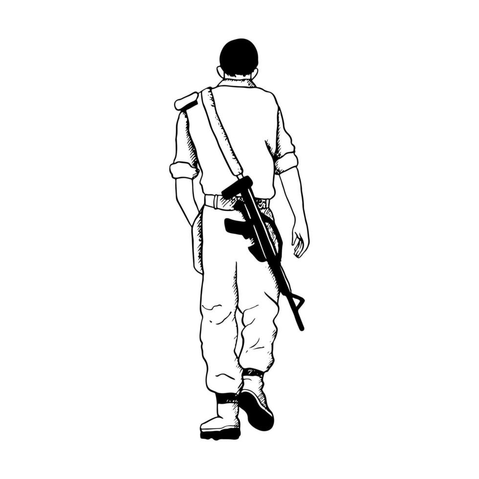 Vector walking soldier of Israeli IDF military forces with M16 assault rifle illustration for patriotic holidays, memorial days, Holocaust Remembrance and Independence Day