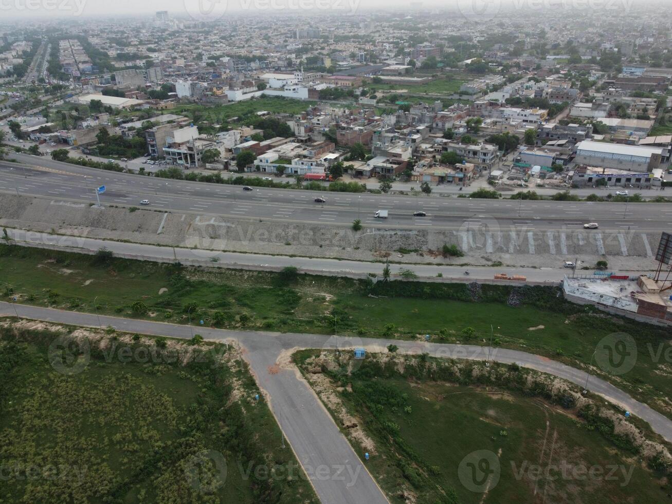 Aerial view of DHA Phase-6, main square, a small town on 2023-07-18 in Lahore Pakistan. photo