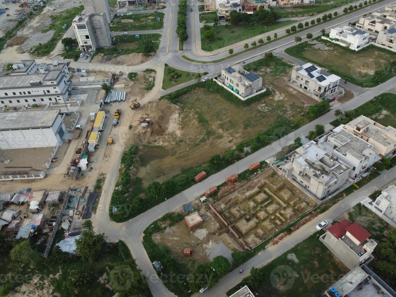 Aerial view of DHA Phase-6, main square, a small town on 2023-07-18 in Lahore Pakistan. photo