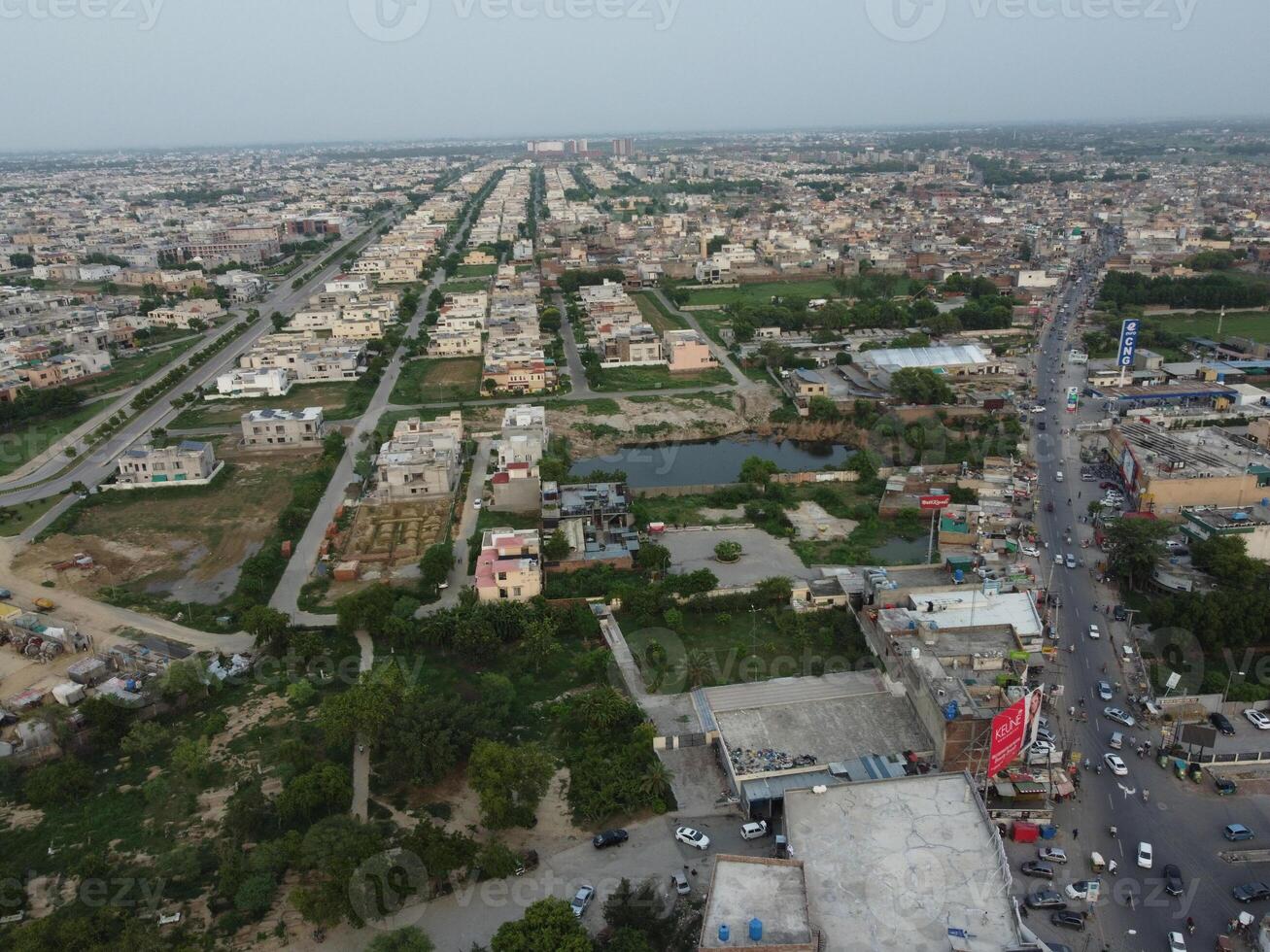 Aerial view of DHA Phase-6, main square, a small town on 2023-07-18 in Lahore Pakistan. photo
