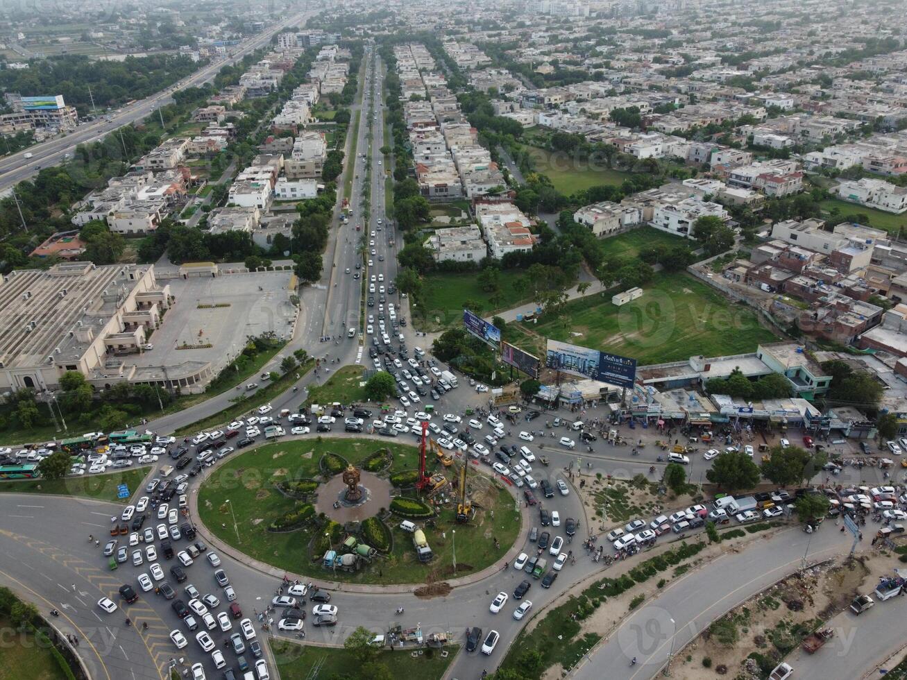 Aerial view of DHA Phase-6, main square, a small town on 2023-07-18 in Lahore Pakistan. photo