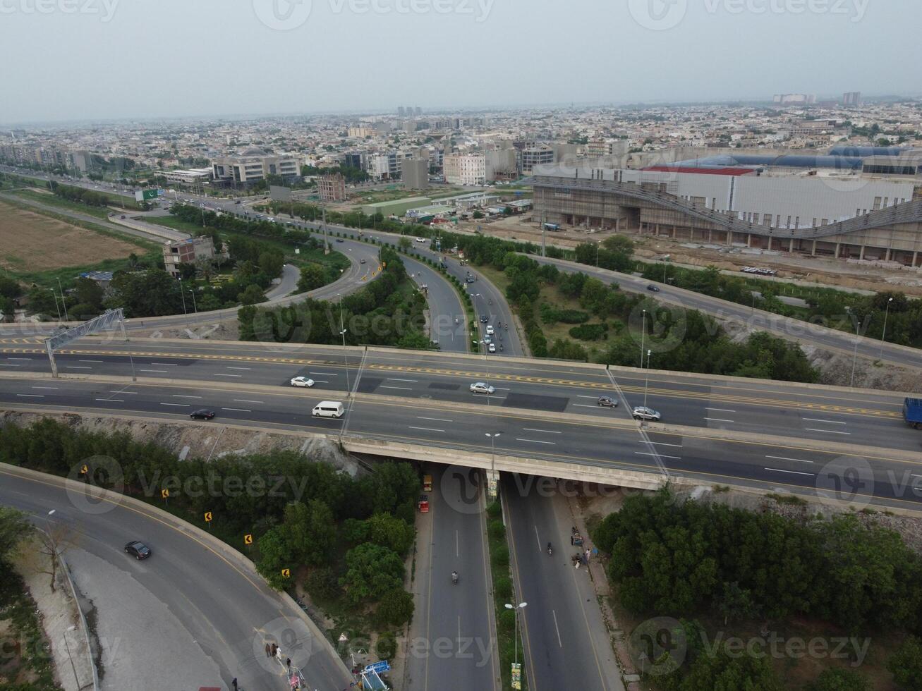 Aerial view of DHA Phase-6, main square, a small town on 2023-07-18 in Lahore Pakistan. photo