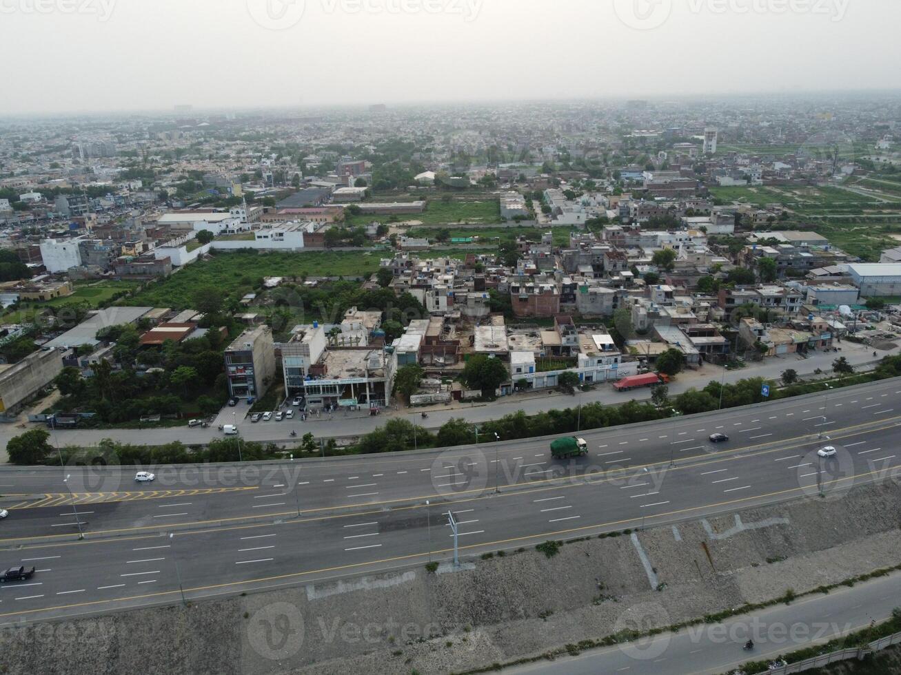 Aerial view of DHA Phase-6, main square, a small town on 2023-07-18 in Lahore Pakistan. photo