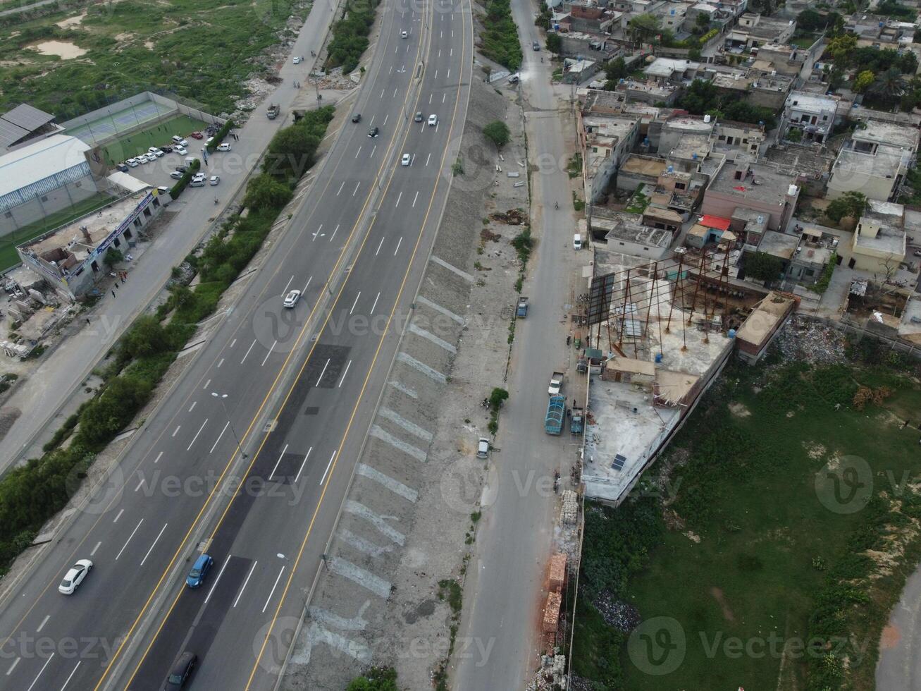 Aerial view of DHA Phase-6, main square, a small town on 2023-07-18 in Lahore Pakistan. photo