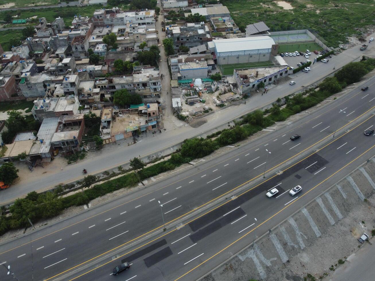 Aerial view of DHA Phase-6, main square, a small town on 2023-07-18 in Lahore Pakistan. photo