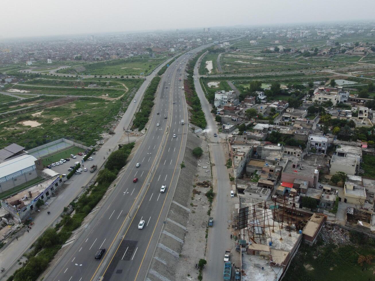 Aerial view of DHA Phase-6, main square, a small town on 2023-07-18 in Lahore Pakistan. photo