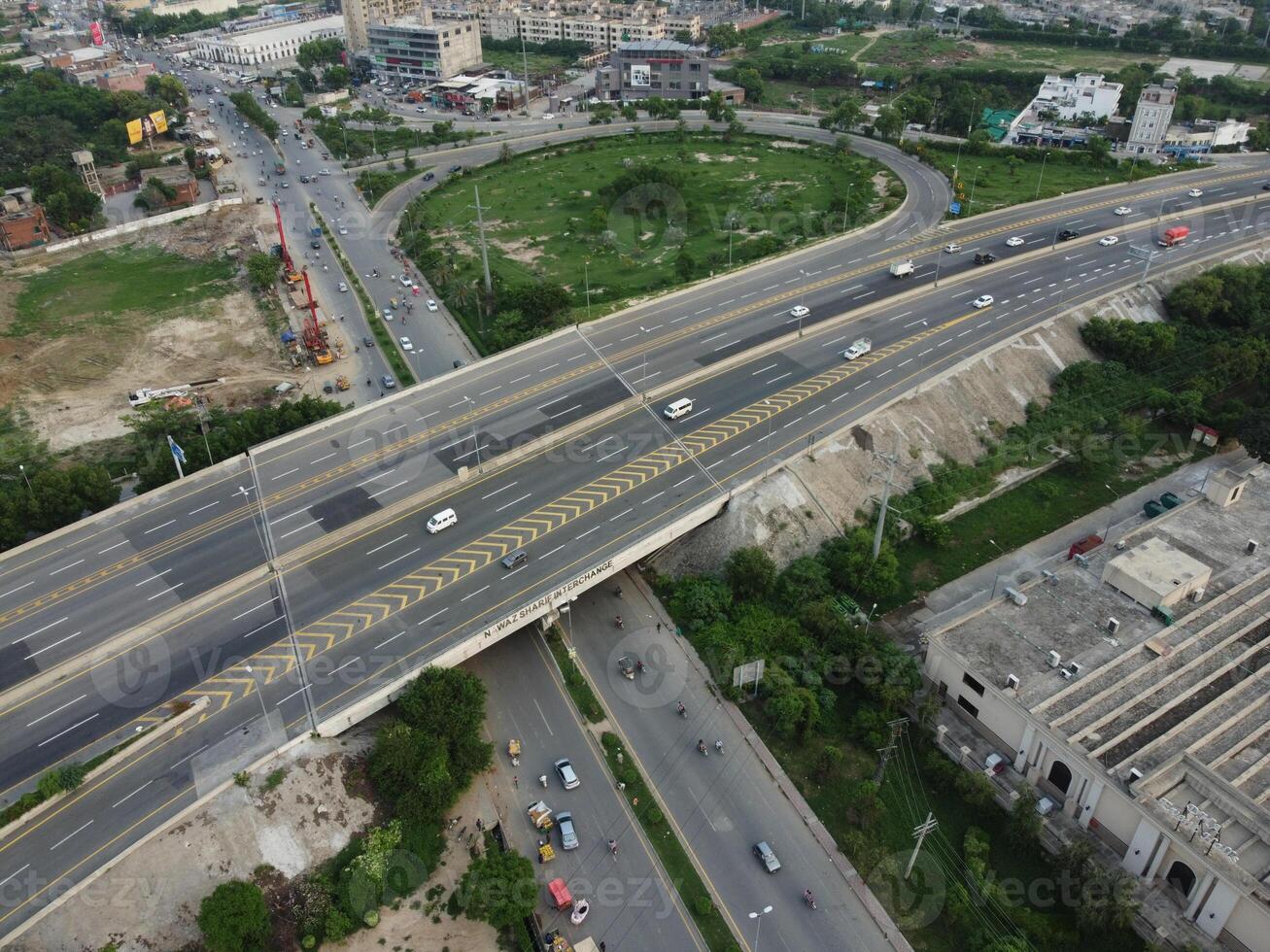 Aerial view of DHA Phase-6, main square, a small town on 2023-07-18 in Lahore Pakistan. photo