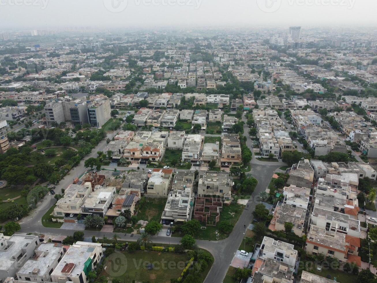 Aerial view of DHA Phase-6, main square, a small town on 2023-07-18 in Lahore Pakistan. photo