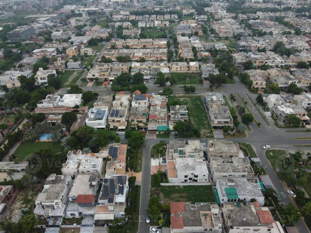 Aerial view of DHA Phase-6, main square, a small town on 2023-07-18 in Lahore Pakistan. photo