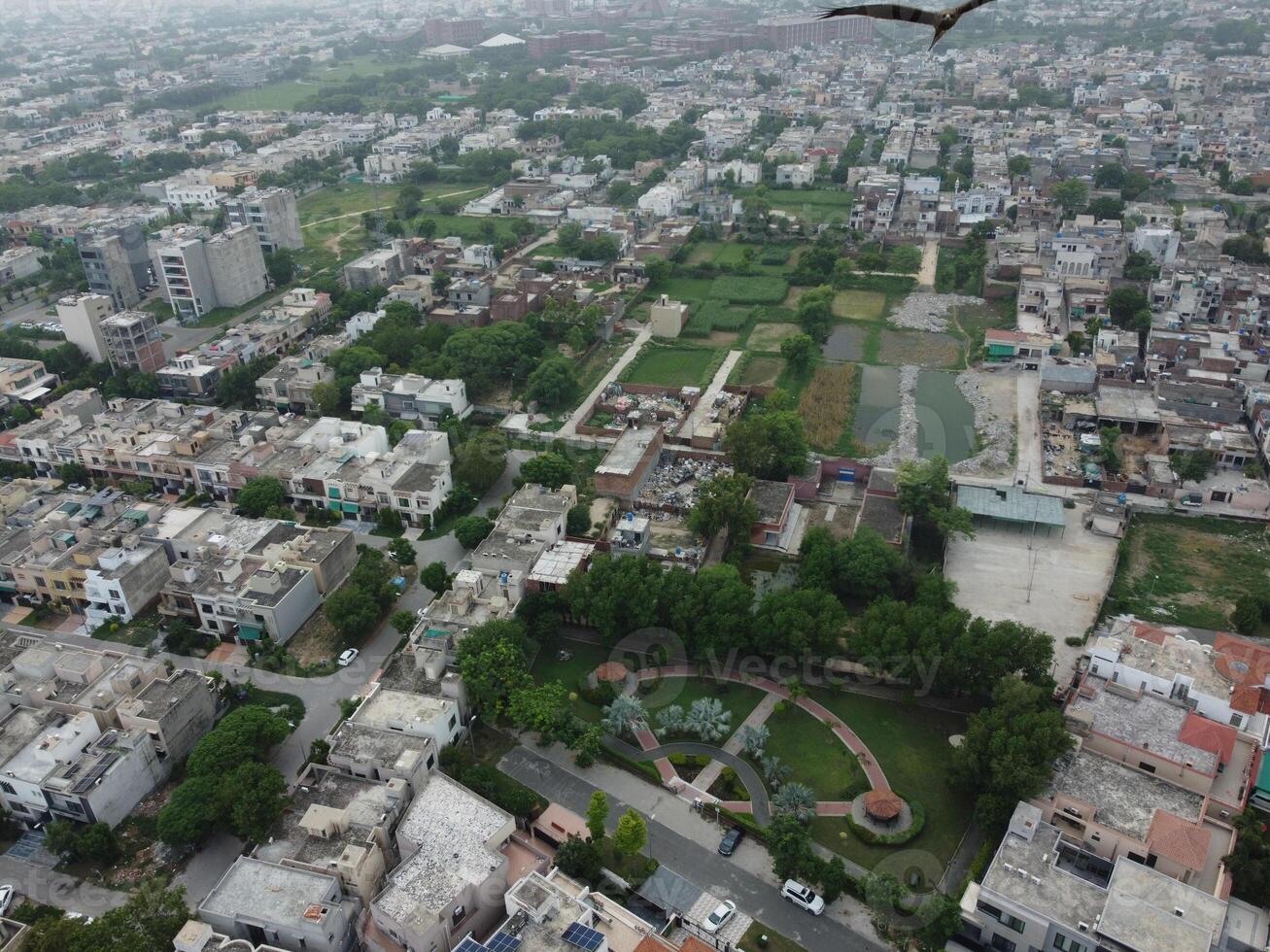 Aerial view of Defence main square, a small town in Lahore Pakistan. photo
