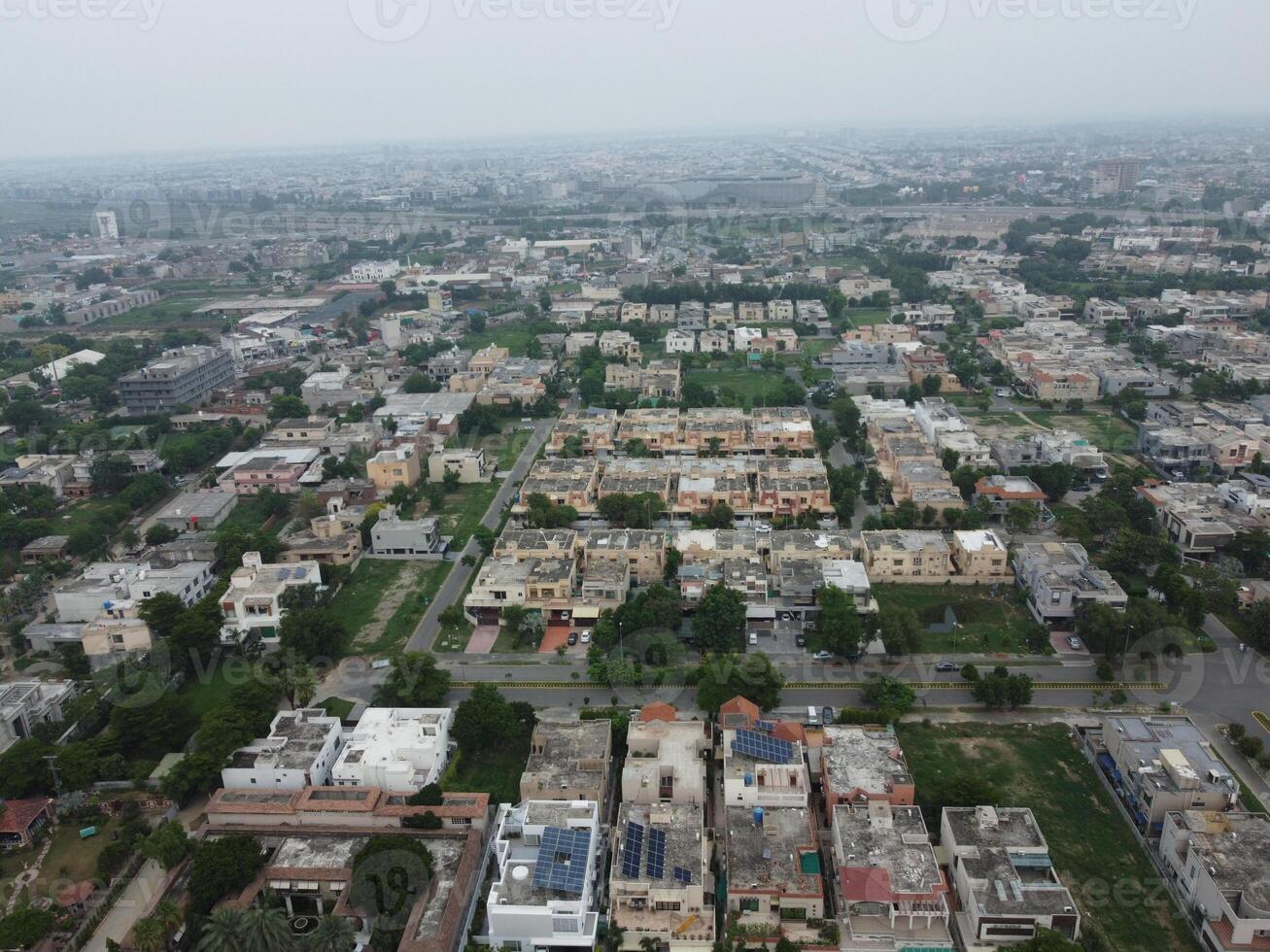 Aerial view of DHA Phase-6, main square, a small town on 2023-07-18 in Lahore Pakistan. photo