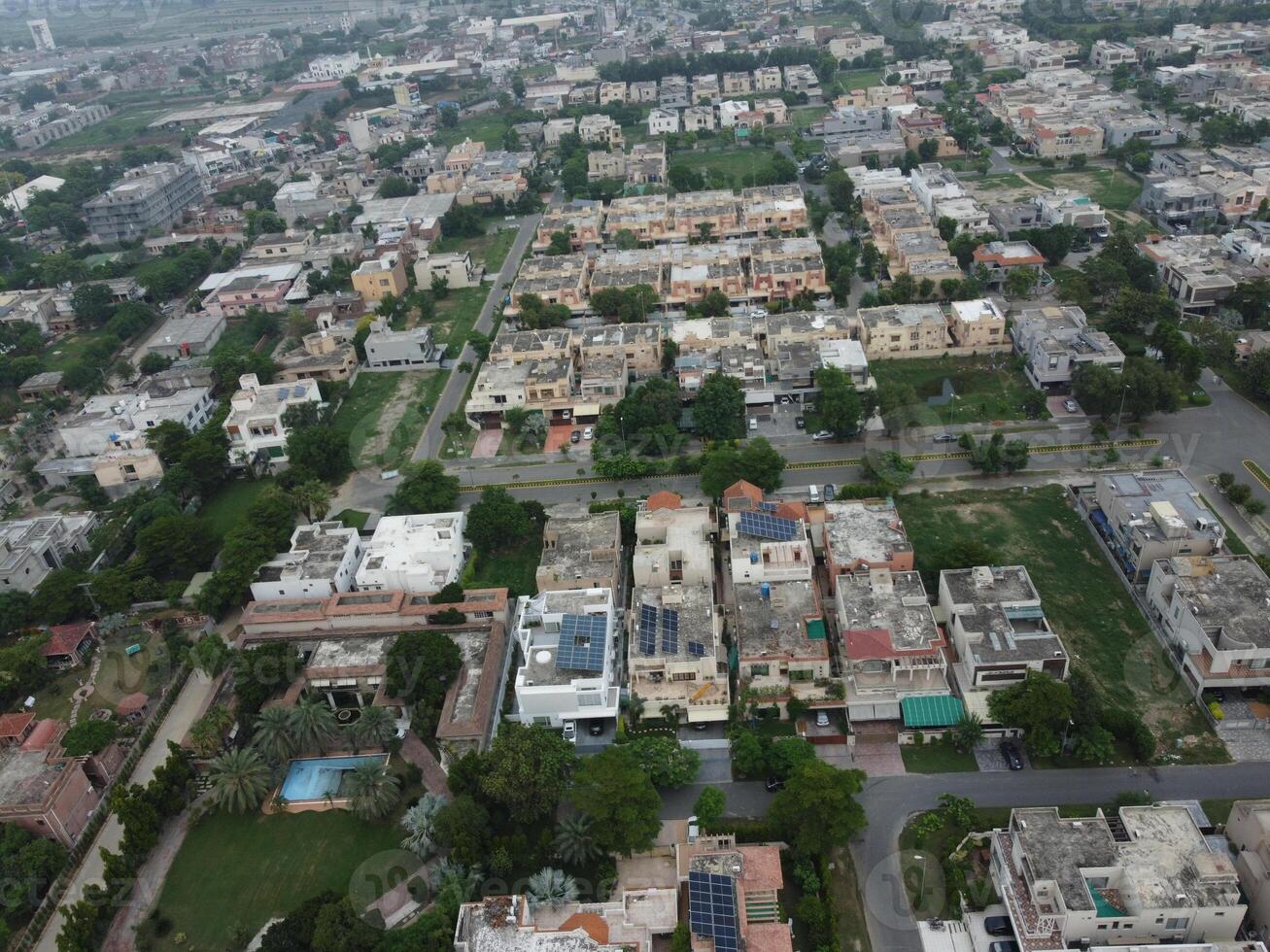 Aerial view of DHA Phase-6, main square, a small town on 2023-07-18 in Lahore Pakistan. photo