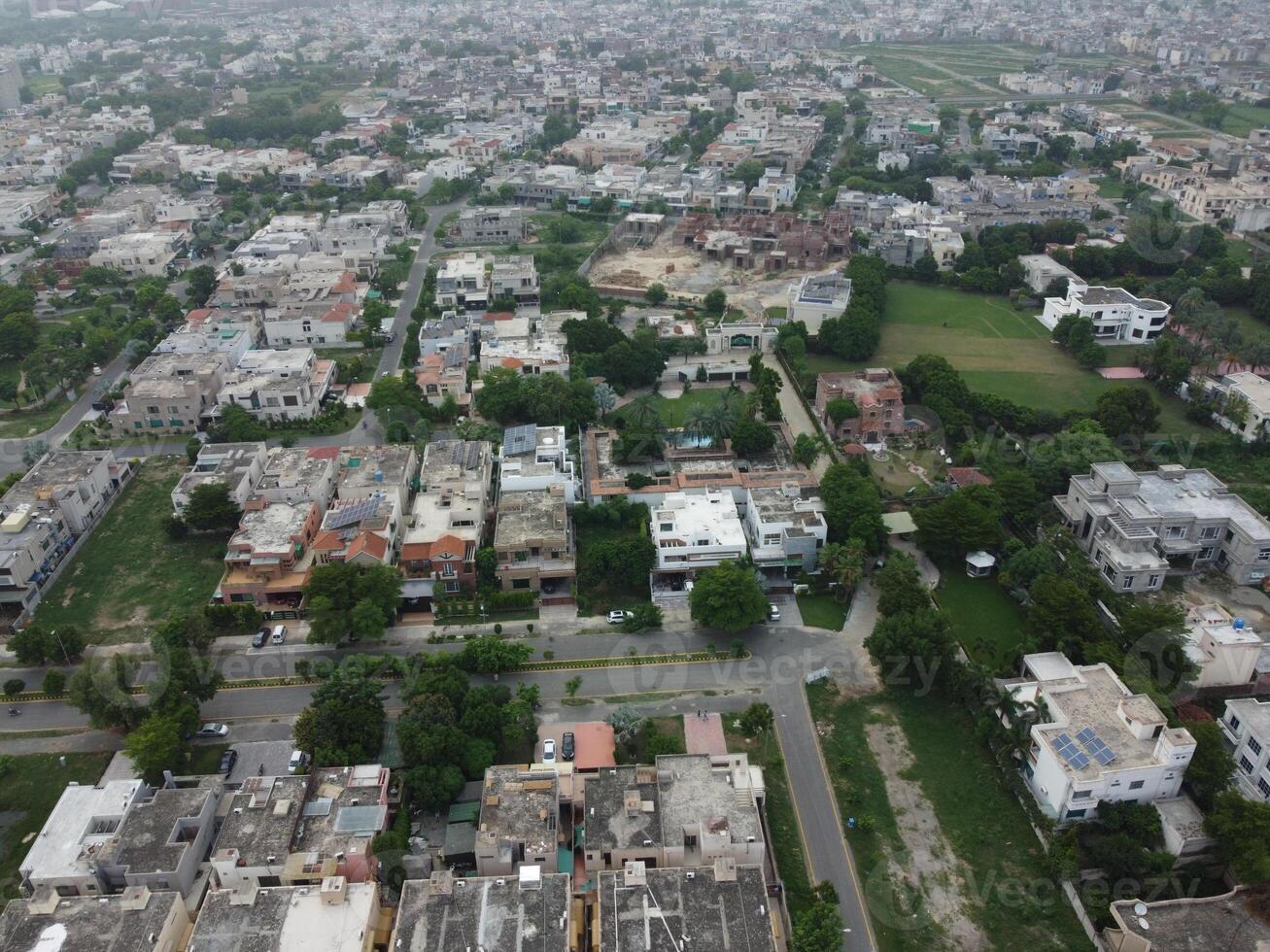 Aerial view of DHA Phase-6, main square, a small town on 2023-07-18 in Lahore Pakistan. photo
